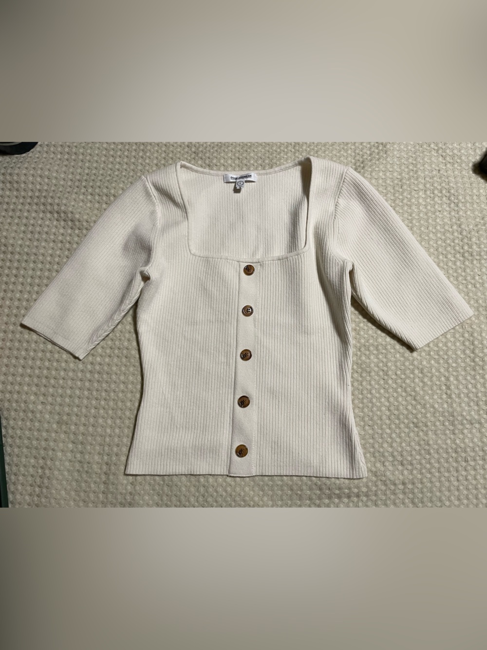Good American Ivory Ribbed Knit Top